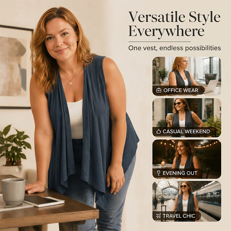 👗✨Cardigan décontracté sans manches à drapés pour femme – Une pièce chic pour l'été 🔥