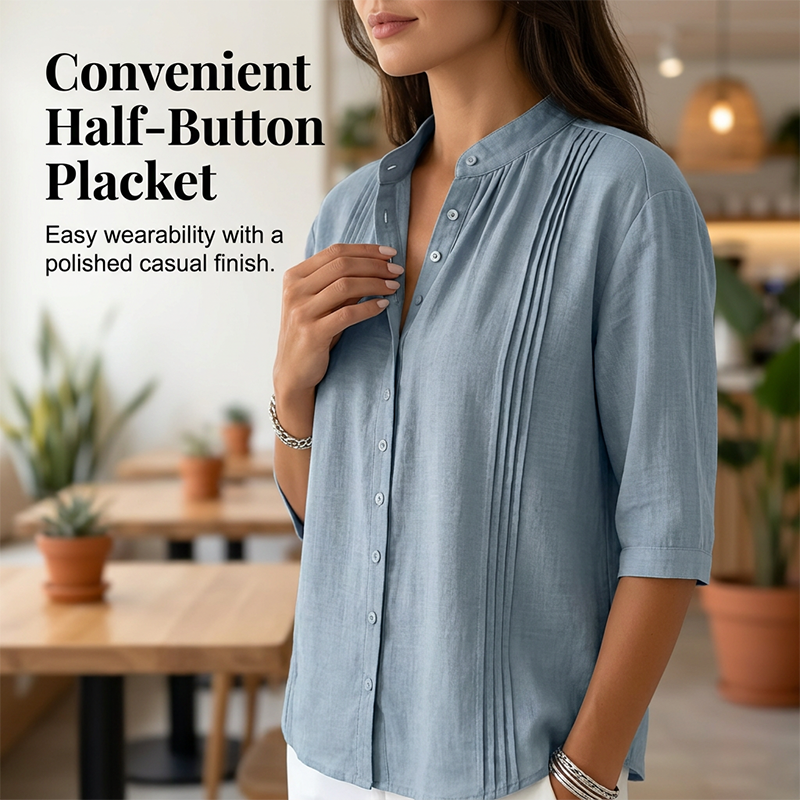 👚🌸 Haut décontracté élégant avec col mandarin et plis à pois