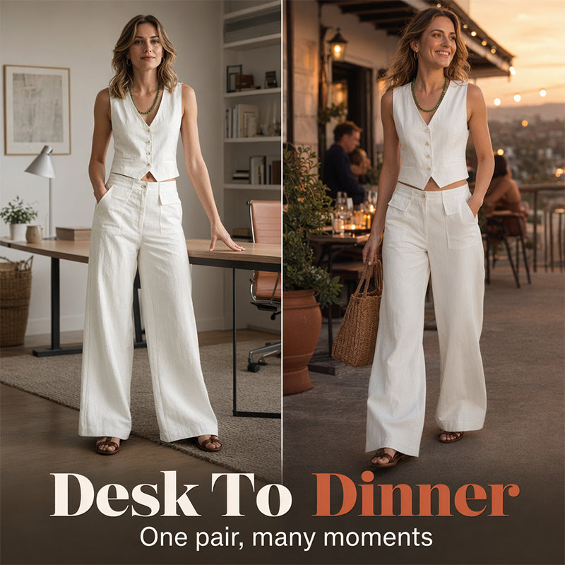 🔥-50%👖 Pantalon Femme Ample en Coton et Lin – Taille Haute Poches Latérales Style Décontracté🌿 Pantalon décontracté femme en coton et lin, pour un look décontracté chic