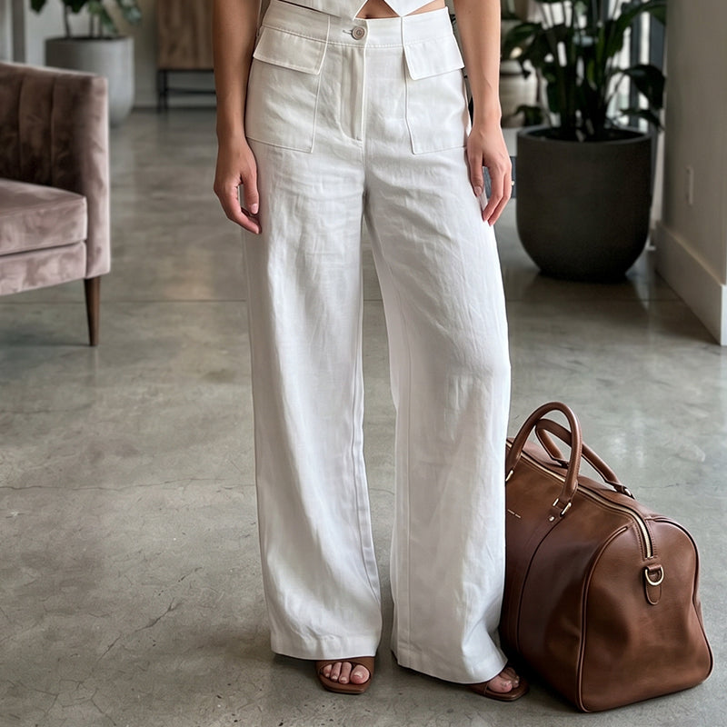 🔥-50%👖 Pantalon Femme Ample en Coton et Lin – Taille Haute Poches Latérales Style Décontracté🌿 Pantalon décontracté femme en coton et lin, pour un look décontracté chic