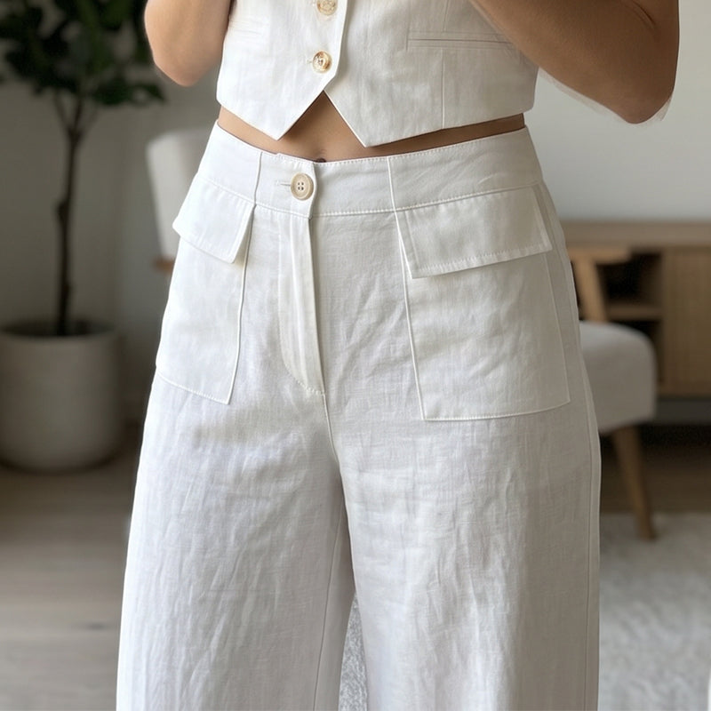 🔥-50%👖 Pantalon Femme Ample en Coton et Lin – Taille Haute Poches Latérales Style Décontracté🌿 Pantalon décontracté femme en coton et lin, pour un look décontracté chic