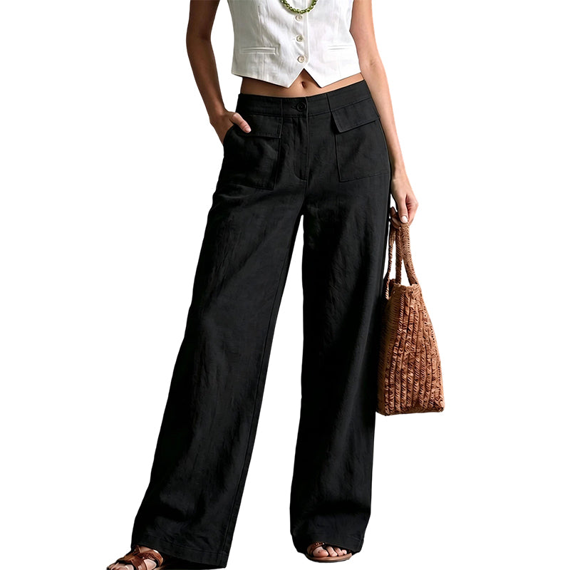 🔥-50%👖 Pantalon Femme Ample en Coton et Lin – Taille Haute Poches Latérales Style Décontracté🌿 Pantalon décontracté femme en coton et lin, pour un look décontracté chic
