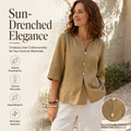 🌸 Chemise en lin pour femme, col V, manches trois-quarts. Coupe ample et fluide. 🌿 Ultra-respirante et évacuant l'humidité.