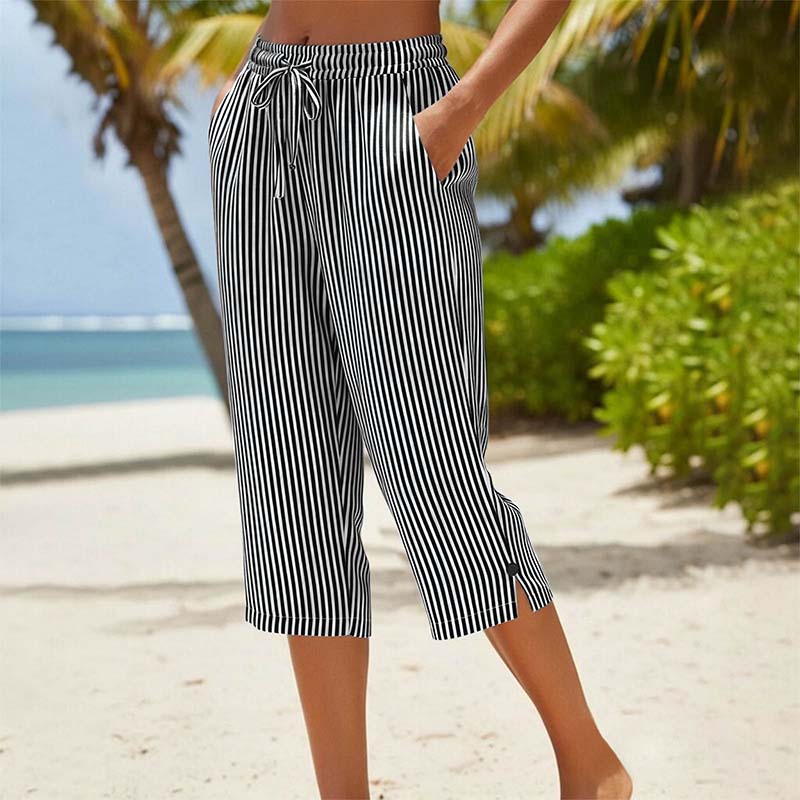 🔥-45%👖 Pantaloncourt Rayé Femme en Coton et Lin – Poches Confort Décontracté🌿 🤍pour vacances