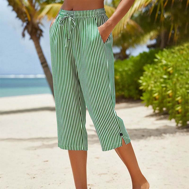 🔥-45%👖 Pantaloncourt Rayé Femme en Coton et Lin – Poches Confort Décontracté🌿 🤍pour vacances