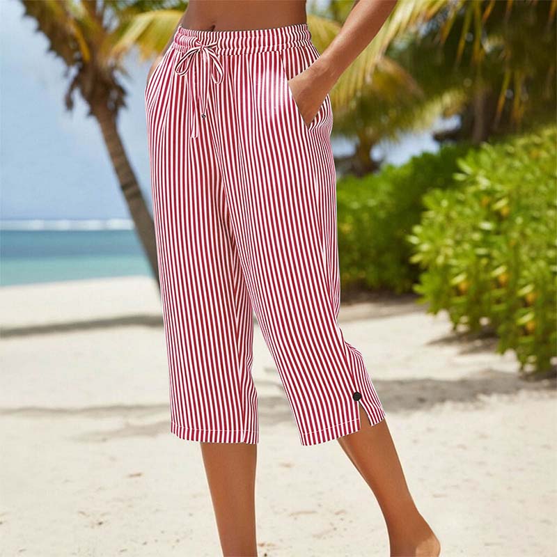 🔥-45%👖 Pantaloncourt Rayé Femme en Coton et Lin – Poches Confort Décontracté🌿 🤍pour vacances