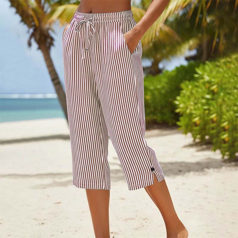 🔥-45%👖 Pantaloncourt Rayé Femme en Coton et Lin – Poches Confort Décontracté🌿 🤍pour vacances
