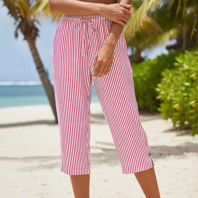 🔥-45%👖 Pantaloncourt Rayé Femme en Coton et Lin – Poches Confort Décontracté🌿 🤍pour vacances
