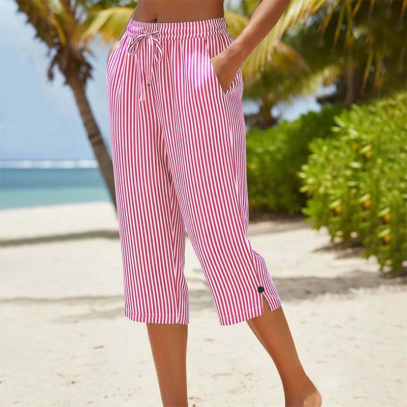 🔥-45%👖 Pantaloncourt Rayé Femme en Coton et Lin – Poches Confort Décontracté🌿 🤍pour vacances