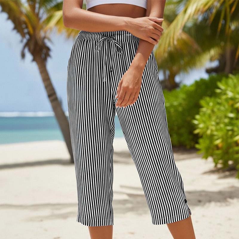 🔥-45%👖 Pantaloncourt Rayé Femme en Coton et Lin – Poches Confort Décontracté🌿 🤍pour vacances