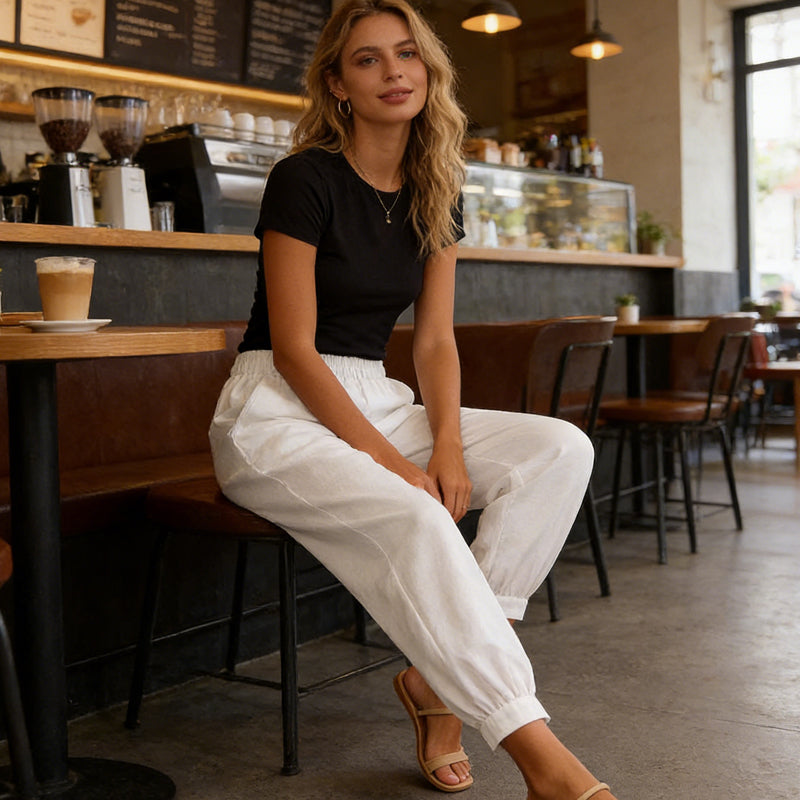 🔥-50% 👖 Pantalon Femme Décontracté Couleur Unie – Taille Haute Coupe Ample Poches Latérales
