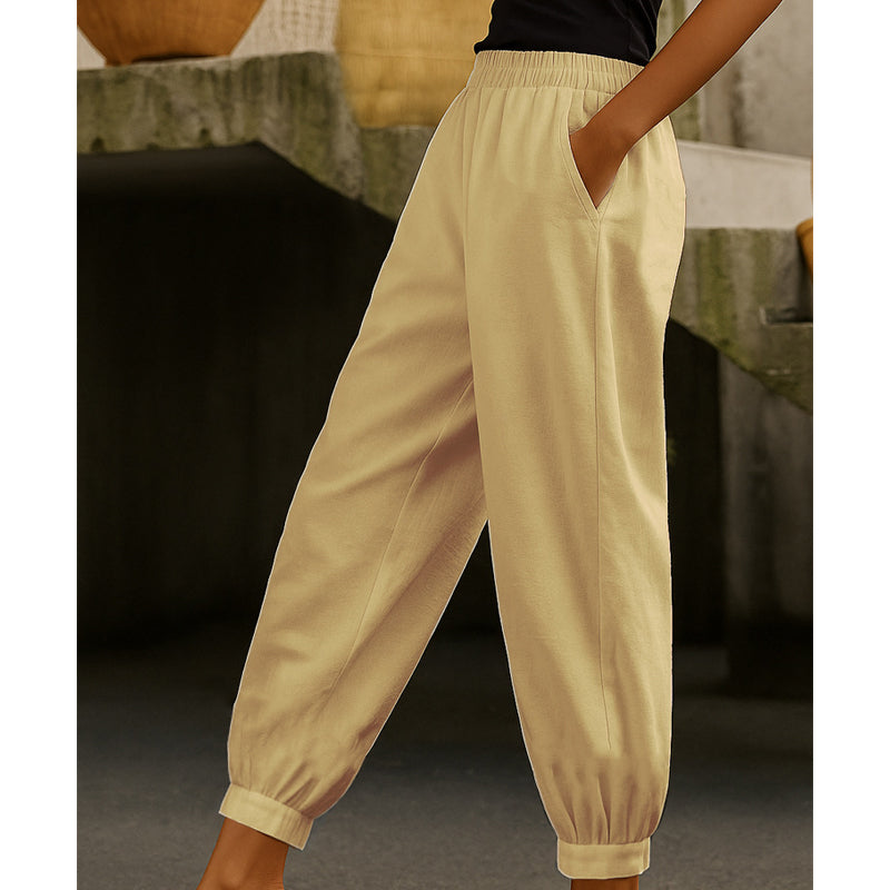 🔥-50% 👖 Pantalon Femme Décontracté Couleur Unie – Taille Haute Coupe Ample Poches Latérales