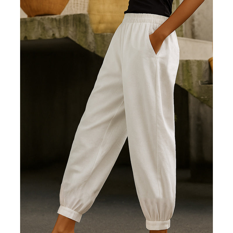 🔥-50% 👖 Pantalon Femme Décontracté Couleur Unie – Taille Haute Coupe Ample Poches Latérales