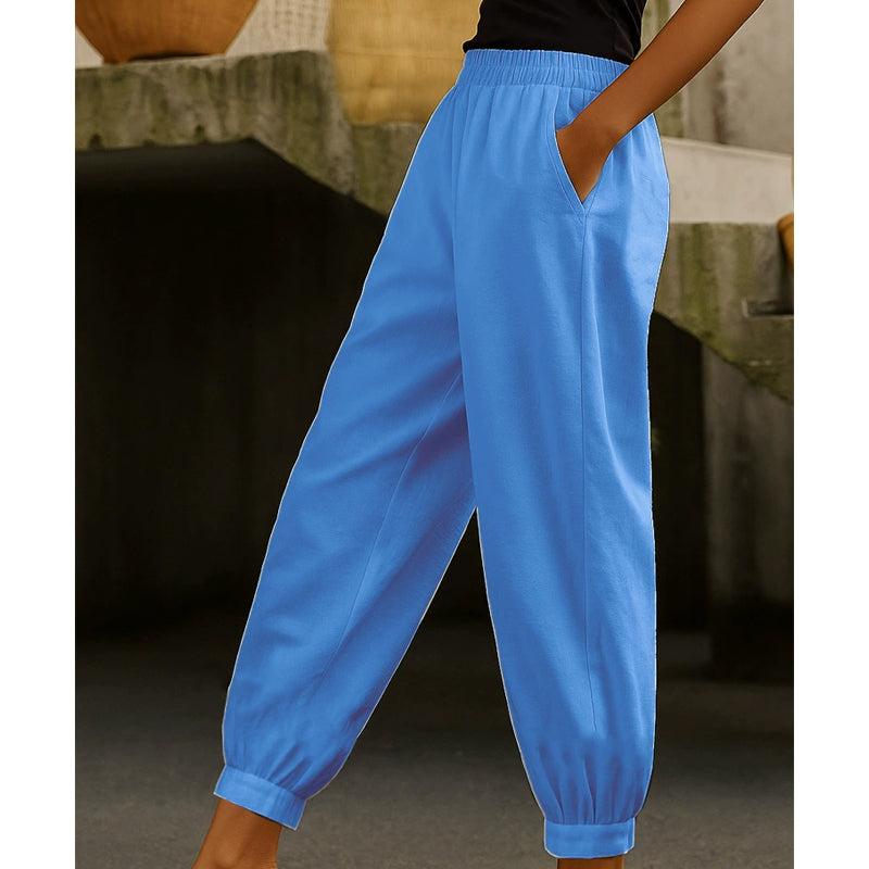 🔥-50% 👖 Pantalon Femme Décontracté Couleur Unie – Taille Haute Coupe Ample Poches Latérales