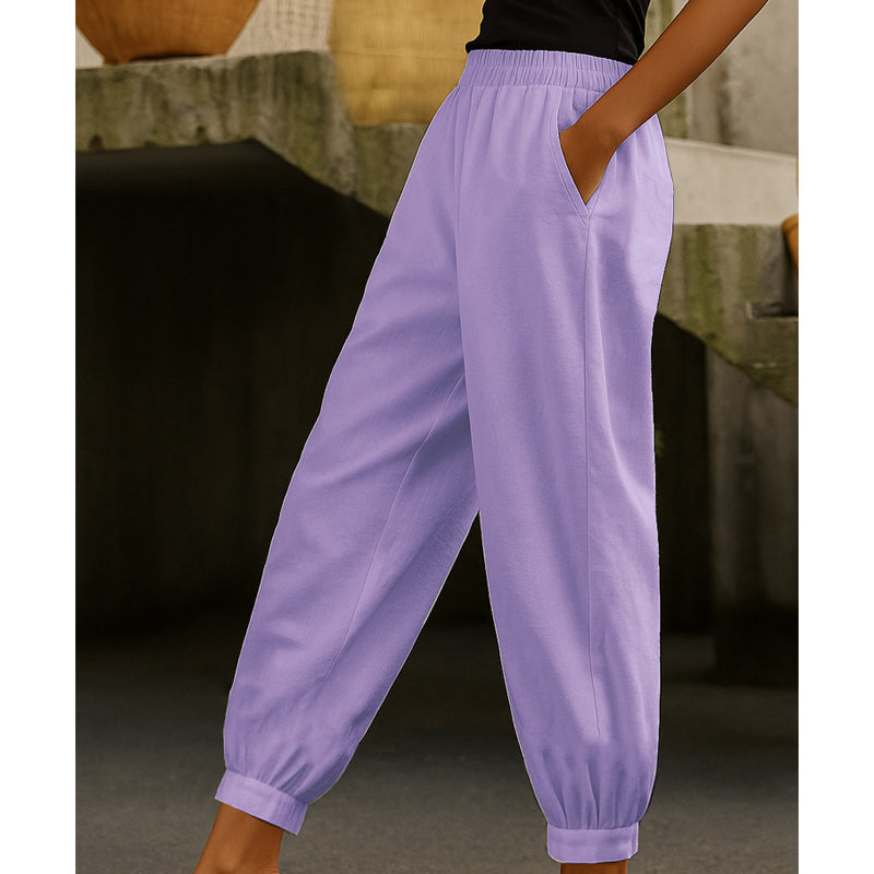 🔥-50% 👖 Pantalon Femme Décontracté Couleur Unie – Taille Haute Coupe Ample Poches Latérales