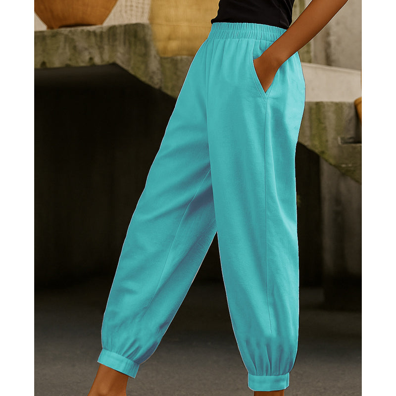 🔥-50% 👖 Pantalon Femme Décontracté Couleur Unie – Taille Haute Coupe Ample Poches Latérales