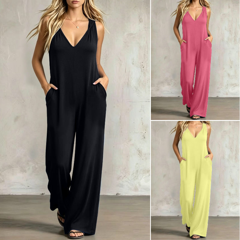🔥-50%👗 Combinaison Femme d’Été Col V à Manches Courtes – Tissu Léger Coupe Ample Poches Intégrées🌊 de la plage directement au restaurant ☀️