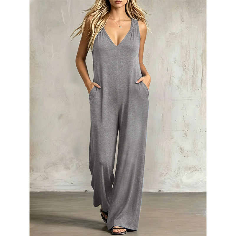 🔥-50%👗 Combinaison Femme d’Été Col V à Manches Courtes – Tissu Léger Coupe Ample Poches Intégrées🌊 de la plage directement au restaurant ☀️