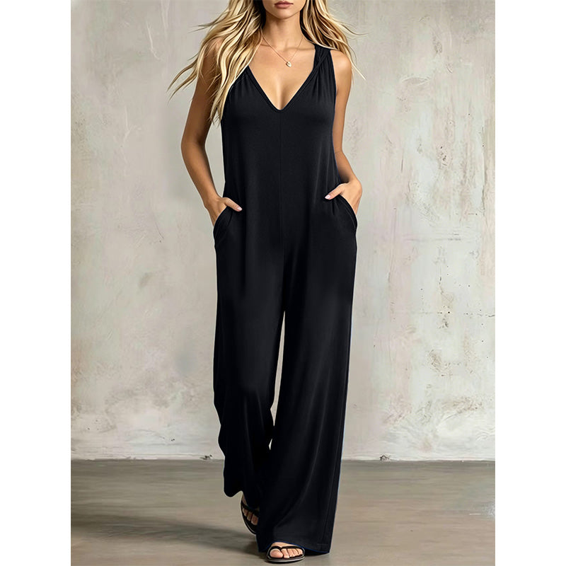 🔥-50%👗 Combinaison Femme d’Été Col V à Manches Courtes – Tissu Léger Coupe Ample Poches Intégrées🌊 de la plage directement au restaurant ☀️