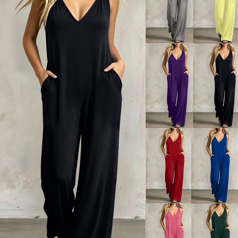🔥-50%👗 Combinaison Femme d’Été Col V à Manches Courtes – Tissu Léger Coupe Ample Poches Intégrées🌊 de la plage directement au restaurant ☀️