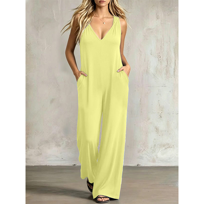🔥-50%👗 Combinaison Femme d’Été Col V à Manches Courtes – Tissu Léger Coupe Ample Poches Intégrées🌊 de la plage directement au restaurant ☀️