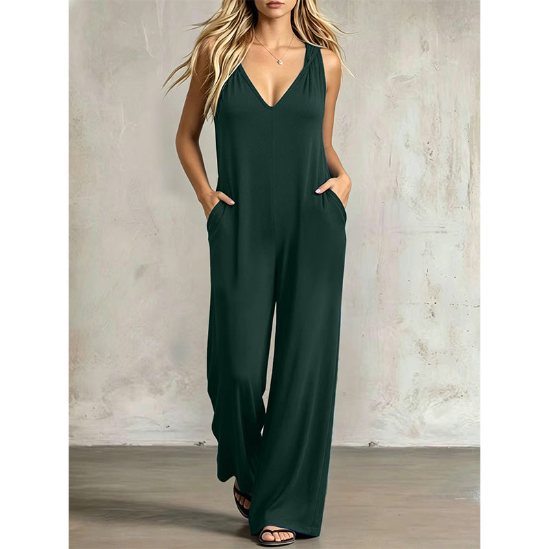 🔥-50%👗 Combinaison Femme d’Été Col V à Manches Courtes – Tissu Léger Coupe Ample Poches Intégrées🌊 de la plage directement au restaurant ☀️