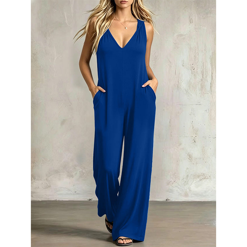 🔥-50%👗 Combinaison Femme d’Été Col V à Manches Courtes – Tissu Léger Coupe Ample Poches Intégrées🌊 de la plage directement au restaurant ☀️