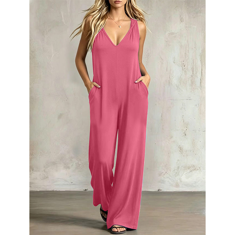 🔥-50%👗 Combinaison Femme d’Été Col V à Manches Courtes – Tissu Léger Coupe Ample Poches Intégrées🌊 de la plage directement au restaurant ☀️