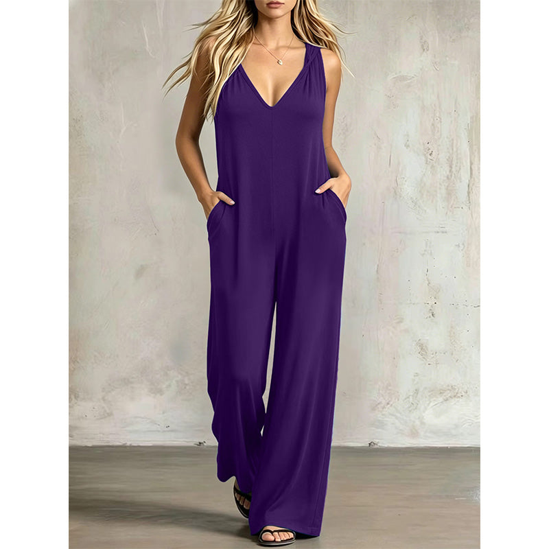 🔥-50%👗 Combinaison Femme d’Été Col V à Manches Courtes – Tissu Léger Coupe Ample Poches Intégrées🌊 de la plage directement au restaurant ☀️