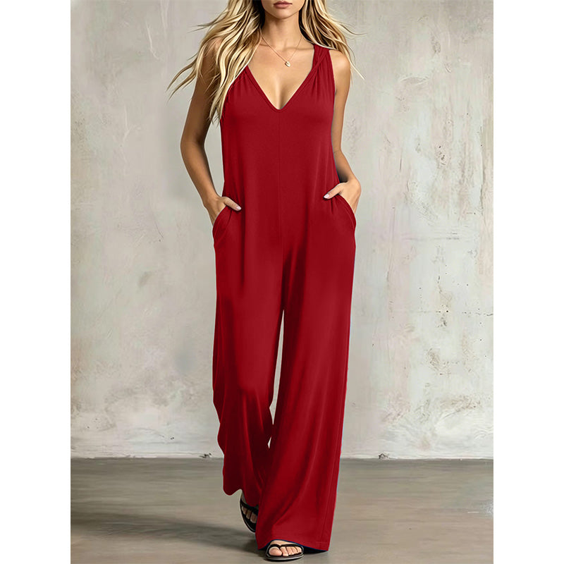 🔥-50%👗 Combinaison Femme d’Été Col V à Manches Courtes – Tissu Léger Coupe Ample Poches Intégrées🌊 de la plage directement au restaurant ☀️