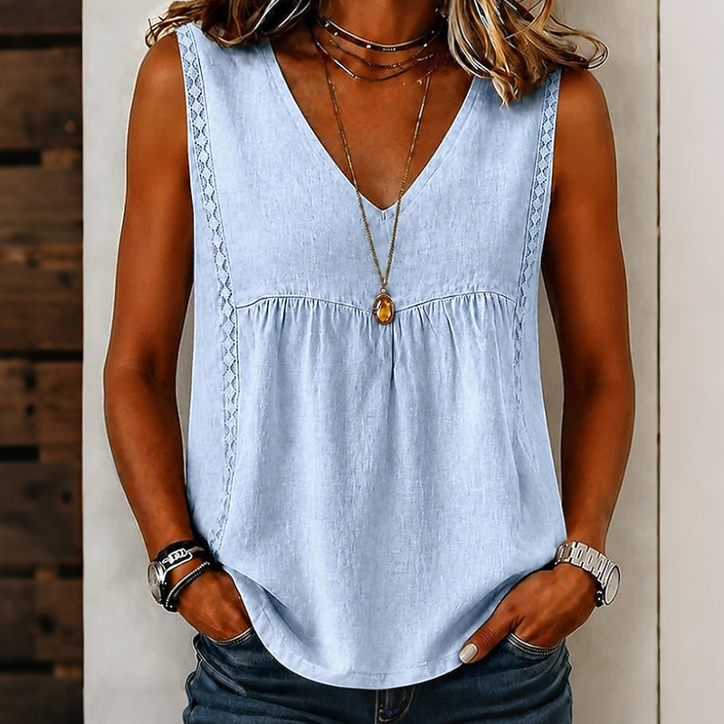 🔥-55%👚 Haut Femme Sans Manches Col en V – Maille Ajourée Douce et Décontractée