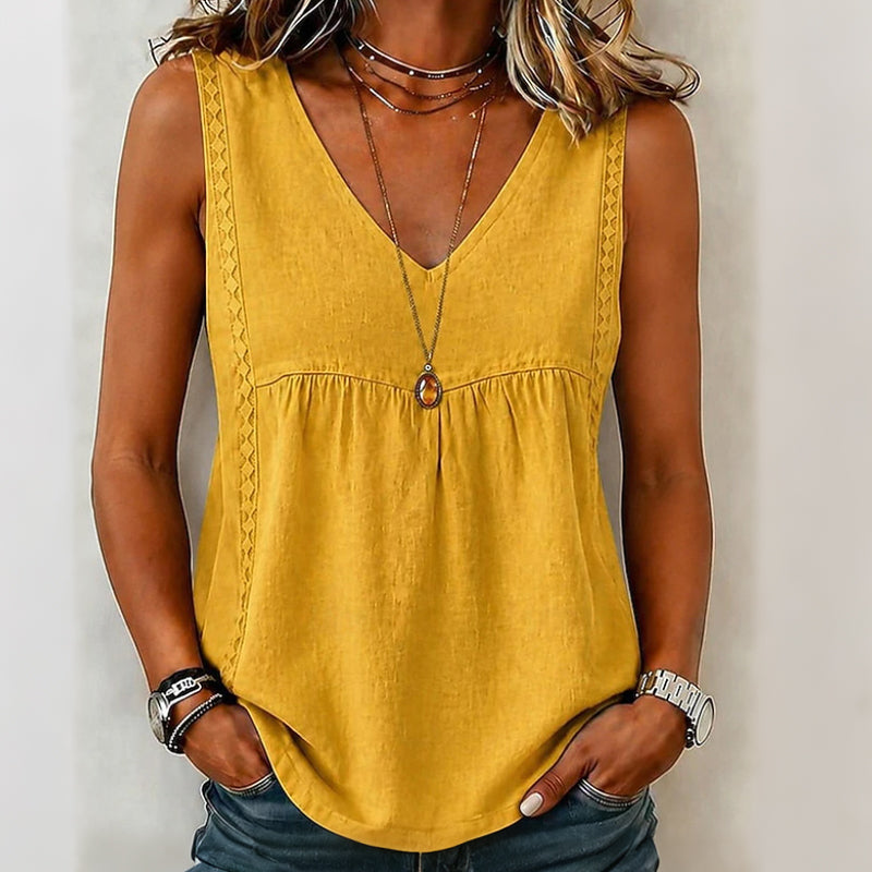 🔥-55%👚 Haut Femme Sans Manches Col en V – Maille Ajourée Douce et Décontractée