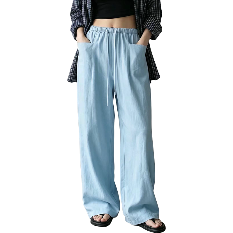 🔥-50%👖 Pantalon Femme Taille Haute à Cordon – Coupe Large Fluide avec Poches