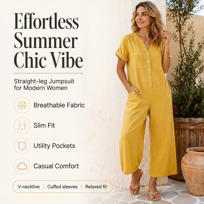 🔥-40% 👖 Combinaison Femme Décontractée – Manches Courtes, Jambes Larges et Fermeture Éclair🌿 style décontracté pour le quotidien