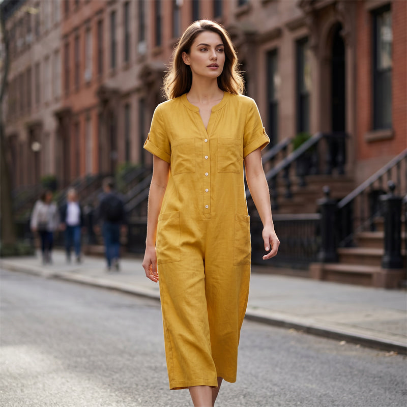 🔥-40% 👖 Combinaison Femme Décontractée – Manches Courtes, Jambes Larges et Fermeture Éclair🌿 style décontracté pour le quotidien