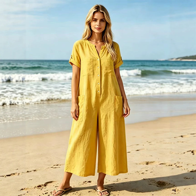 🔥-40% 👖 Combinaison Femme Décontractée – Manches Courtes, Jambes Larges et Fermeture Éclair🌿 style décontracté pour le quotidien