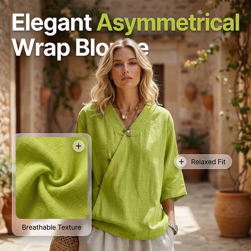 🔥-44%👕 Chemisier Femme Décontracté Col en V – Manches 3/4 🌿 boutons sur le devant pour le quotidien