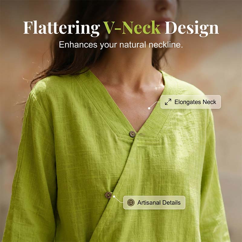 🔥-44%👕 Chemisier Femme Décontracté Col en V – Manches 3/4 🌿 boutons sur le devant pour le quotidien