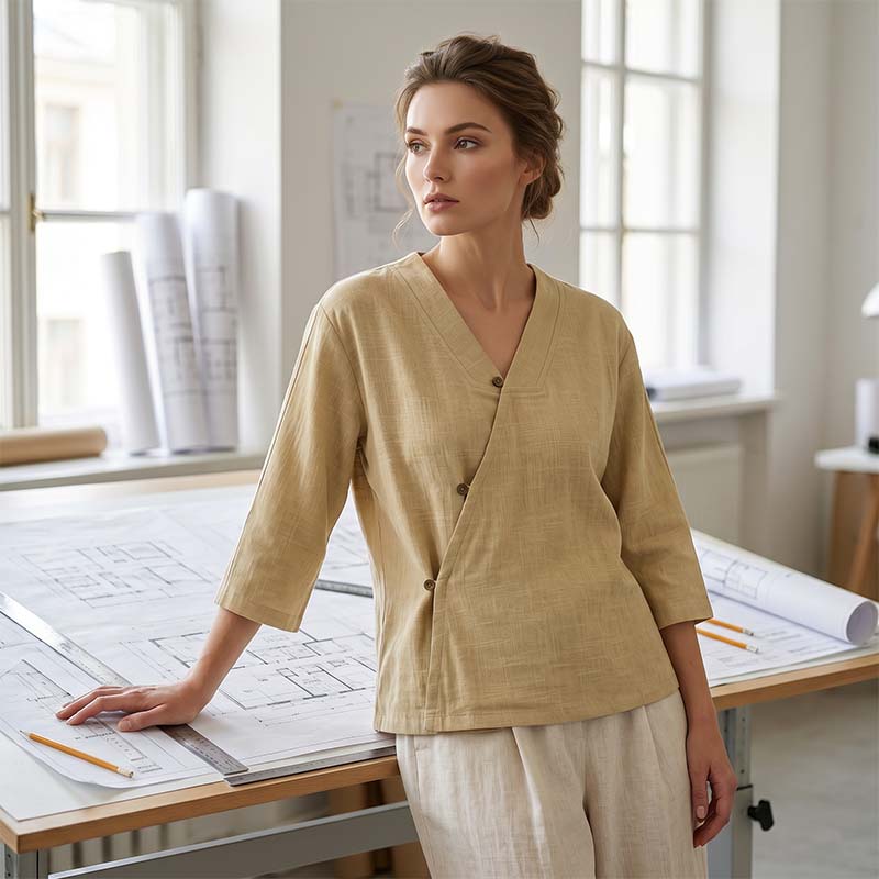 🔥-44%👕 Chemisier Femme Décontracté Col en V – Manches 3/4 🌿 boutons sur le devant pour le quotidien