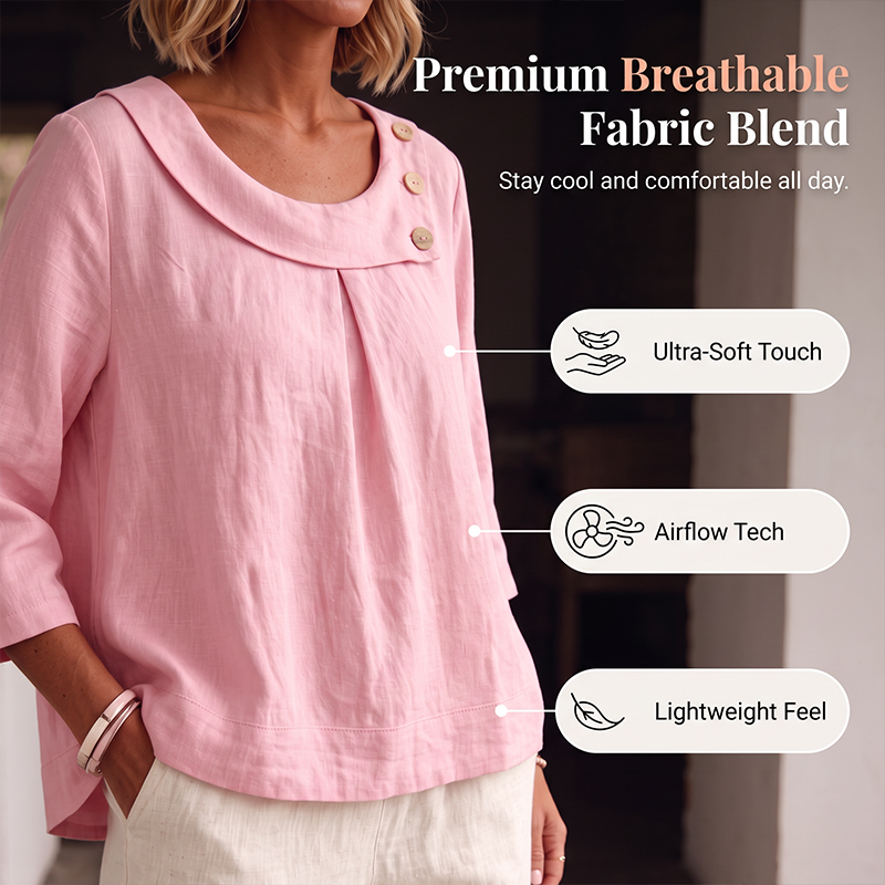 Nouveauté ✨🌸 Top respirant en coton et lin avec boutons décoratifs