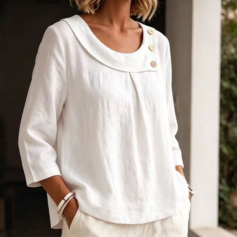 Nouveauté ✨🌸 Top respirant en coton et lin avec boutons décoratifs