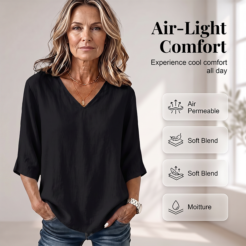 👚 -50% MAINTENANT ! ✨Blouse femme à col V – Style quotidien confortable et coupe élégante, parfaite pour le bureau et les loisirs, respirante et légère 🌸