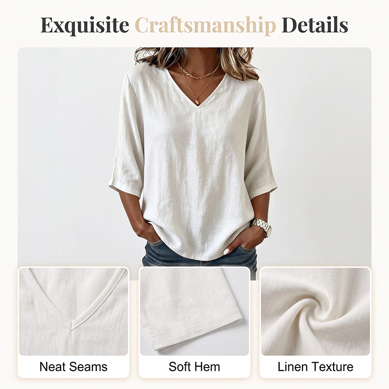 👚 -50% MAINTENANT ! ✨Blouse femme à col V – Style quotidien confortable et coupe élégante, parfaite pour le bureau et les loisirs, respirante et légère 🌸