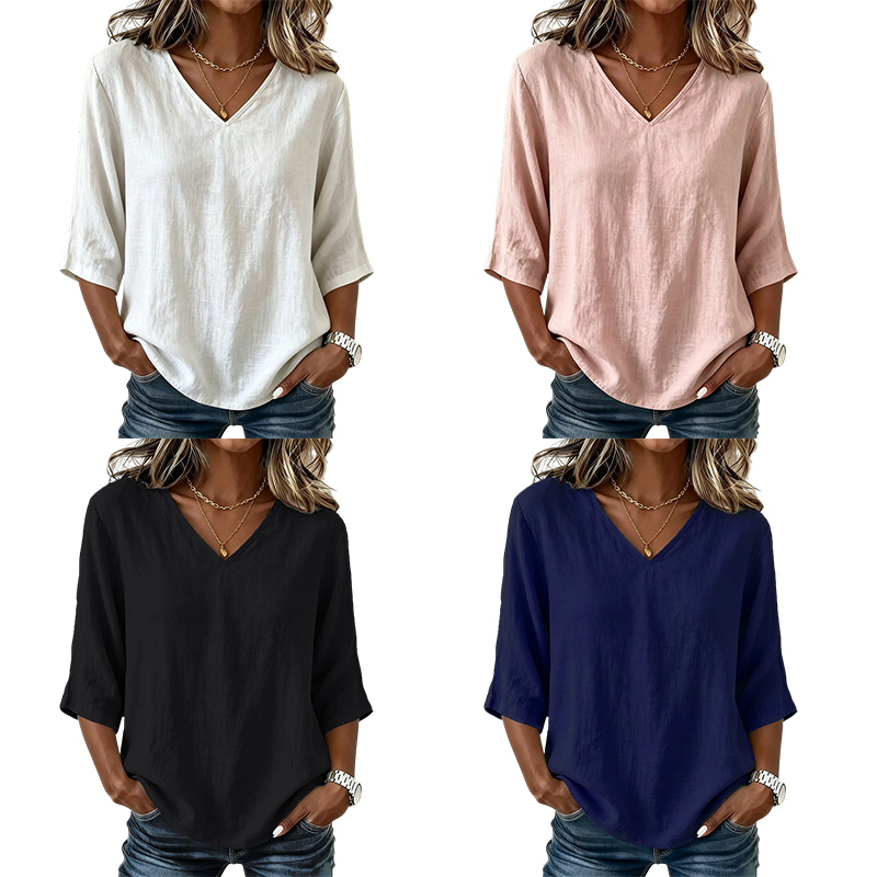 👚 -50% MAINTENANT ! ✨Blouse femme à col V – Style quotidien confortable et coupe élégante, parfaite pour le bureau et les loisirs, respirante et légère 🌸