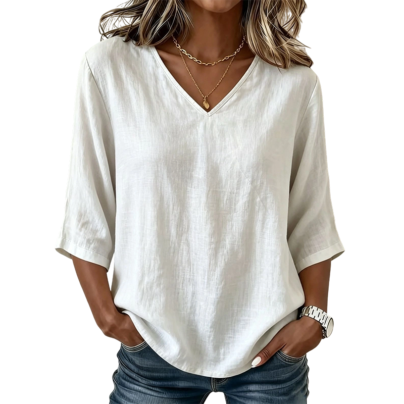 👚 -50% MAINTENANT ! ✨Blouse femme à col V – Style quotidien confortable et coupe élégante, parfaite pour le bureau et les loisirs, respirante et légère 🌸