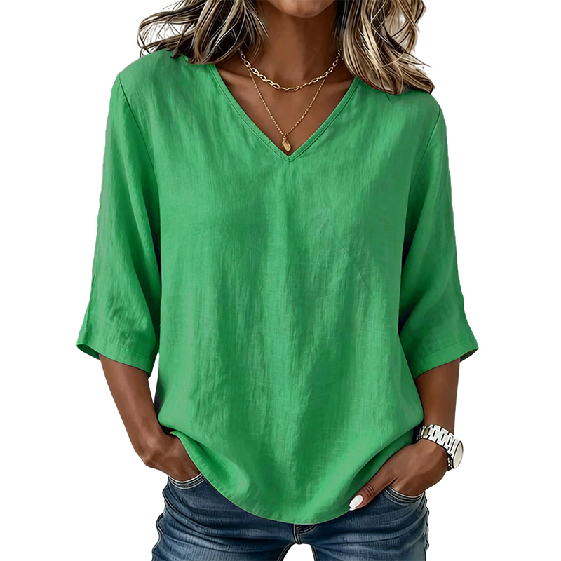 👚 -50% MAINTENANT ! ✨Blouse femme à col V – Style quotidien confortable et coupe élégante, parfaite pour le bureau et les loisirs, respirante et légère 🌸