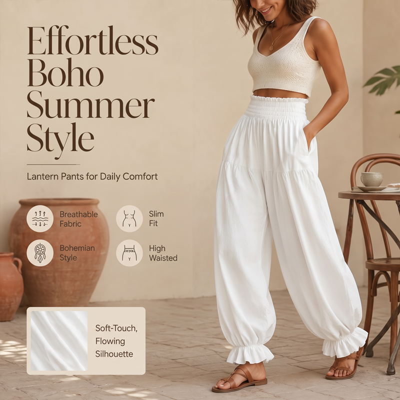 ⌛Offre à durée limitée : pantalon lanterne décontracté à ourlet volanté pour femme