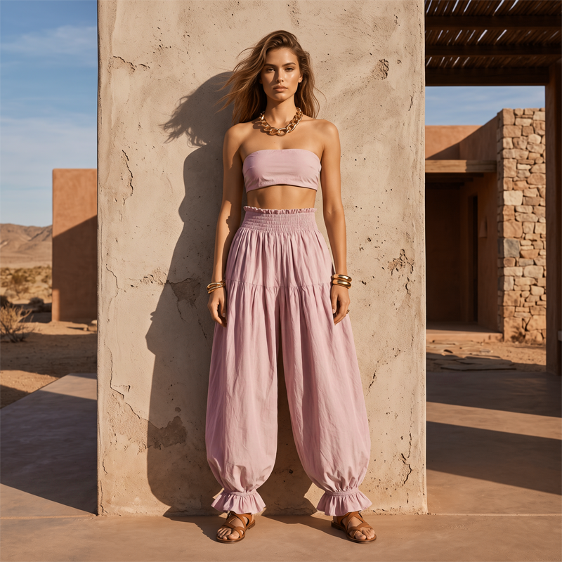 ⌛Offre à durée limitée : pantalon lanterne décontracté à ourlet volanté pour femme