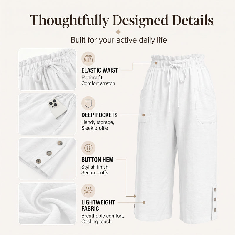 Pantalon large en coton et lin pour femme