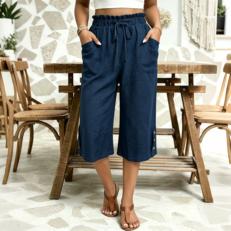 Pantalon large en coton et lin pour femme